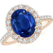 Oval Sapphire Halo Ring with Diamond Accents