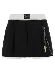 [Alexander Wang] Alexander Wang-Pre-Styled Pleated W/Chain Bermuda E Short Bianco/Nero-Donna 0