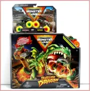 LOT 2 - Monster Jam DUELING DRAGONS STUNT Set + 2 Pack Trucks + Exclusive Truck