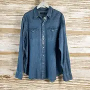 Polo Ralph Lauren Snap Button Blue Jeans Western Shirt Men’s Sz 2XL Retro Denim
