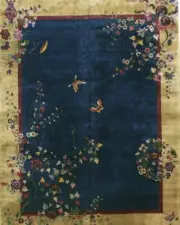 Art Deco Chinese Nichol Area Oriental Rug Carpet Blue 8.10x11.5 New !
