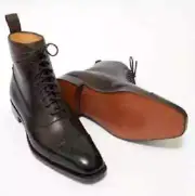 Handmade Dark Brown Oxfords Ankle Cap Toe Leather Dress Boot, Men Ankle Boots