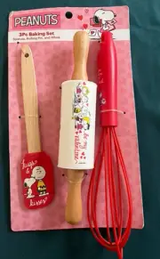 Peanuts 3 Piece Baking Set Spatula Rolling Pin Whisk Valentine’s Day