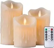 Ribech Flickering Flameless Candles, Real Candle Materials LED Candles with Remote and Timer, Set of 3 Battery Operated Candles for Valentine's Home Wedding Birthday Decoration