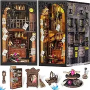 Fuiltee DIY Book Nook Kit, 3D Wooden Puzzle Miniature Book Nook Bookend Bookshelf Decor with LED Light, Dust Cover, Book Nook Kits for Adults Teen (Magic Wand Shop)