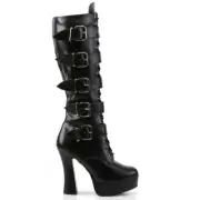 Pleaser Electra-2042 Matte Black Buckle Platform Heel Boots • Ships in 2-4 We...