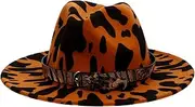 [ANDRESLAD] Leopard Print Party Supply Performance Hat Belt Cosplay Fedora Cap for Ladies Khaki