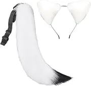 Cat Ears Fox Tail Handmade Plush Tail Set for Role Playing, Artificial Fur Headwear, Party Costumes (BIG TAIL)