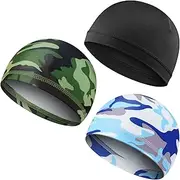 [WY LIGHTING LEVEL] 3Pcs Skull Caps Soft Lightweight Beanie Hats Moisture Wicking Stretchy Breathable Helmet Liner for Men