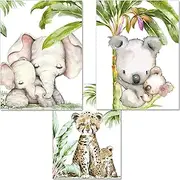 artpin® Set of 3 Pictures Children's Room Jungle Decoration Boy Girl DIN A4 Poster Animals without Picture Frame Safari Africa Wall Pictures Elephant Tiger Koala P54