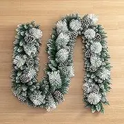qwmvhfg, Christmas Stairs Decorations, 8.8 FT Christmas Garland for Mantle with Pine Cones, Needles, Pine Garland Christmas Decorations for Table Fireplace
