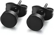 [COSMEVIVI] Titanium Steel Fine Needle Earrings 6 Pair Oblate Studs for Men Black Size 3-8mm Ear Piercing Jewelry