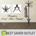 12 Hooks Wooden Coat Rack Hat Bag Umbrella Stand Tree Style Clothes Hanger Brown
