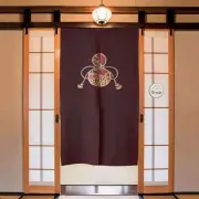 Japanese Shibori Gourd Noren Door Curtain, Kakishibu Persimmon Dyed Room Divider