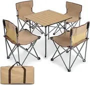 Portable Picnic Table，4 pcs Chair and 1 pcs Table Outdoor Aluminum Alloy Folding Table and Chair Set Camping Picnic Portable Supplies,4 Chair and 1 Table