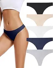 [VOENXE] No Show Ladies Panties,Solid Women Seamless Underwear Thongs,Invisible Undies G String,Woman No Line Breathable Comfortable Underpant Briefs Multipack, Female Mid Waist No Seam Lingerie 5-Pack