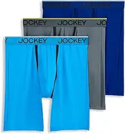 [Jockey] Men's Underwear Chafe Proof Pouch Microfiber 8.5" Long Leg Boxer Brief - 3 Pack, Bright Aqua/Iron Grey/Blue Jay Out, M, Bright Aqua/Iron Grey/Blue Jay Out, Medium