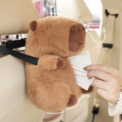 Car Tissue Box Plush Cute Cartoon Seat Back Tissue Holder Car Tissue Box