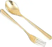 TOKIDNY Serving Spoon Fork Set 2 Piece Set Brass Handle Dinnerware for Gourmet Meals
