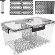 Bread Box for Kitchen Countertop, Rectangular Airtight Bread Storage Extra Large Transparent Bread Keeper Time Recording Container Boxes with Vacuum Pump, Household Detachable Bread Box (grey)