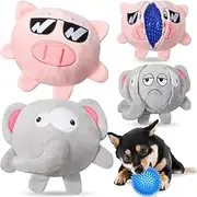 Suilung 2 Pcs Dog Toys for Aggressive Chewers 3in1 Squeaky Dog Toys with Ball for Small Medium Dogs Puppy Teething Chew Toy with 3 Layers for Pet Teeth Cleaning Indoor Outdoor(Pig, Elephant)
