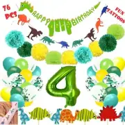 Dinosaur 4th Birthday Party Decorations Set Kit Banner Balloons Cupcake Toppers
