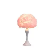 24" Glam Pink Faux Feather and White Metal Table Lamp