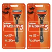 2 Pack Gillette Fusion 5 Razor Handle with 1 Refill Cartridge for Men.