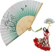 Handmade Bamboo Hand Fan - Vintage Floral Hand Fan | Floral Folding Handheld Fan for Dancing Cosplay Wedding Props