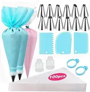 Piping Nozzle Set -100-Piece 12" Disposable Piping Bags, 12 Large Nozzles,2 Reusable Icing Bags, 2 Couplers, 2 Bag Ties & 3 Cake Scrapers,Cake Decoration Piping Tips - Cake Piping Kit