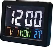 ThreeH Alarm Clock in Color Digital Large LED Display Battery Powered 12/24 Hour Time with Temperature Calendar Date for Living Room Office Bedroom Elderly Adults Black