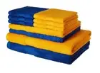 Cotton 10 Piece Towel Set 500 GSM Iris Blue and Sunshine Yellow