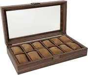 [Perfeclan] Wooden Watch Storage Box for Men with Glass Lid, 12 Compartment