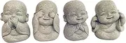 LWDUDE Small Buddha Statue Set - 4pcs Wisdom Inspiring Miniature Statues, Grey Sandstone & Resin, Perfect for Home, Aquarium, Garden & Feng Shui Decor