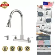 Brushed Nickel 2-Handle Kitchen Faucet with Pull-Down Sprayer & Soap Dispenser