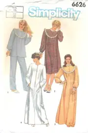 Uncut Simplicity Sewing Pattern 6626 Pullover Nightgown Pajamas and Robe Size 12