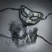 Couple's Halloween Lace Masquerade Masks Cosplay Props Roman Venetian Black Silv