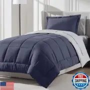 Nestl 5-Piece Reversible Twin Bedding Set - Navy, All Season Comforter Set wi