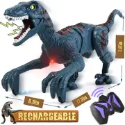 Remote Control Dinosaur Toy for Kids - Lifelike Velociraptor with Walking, Soun
