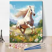 TUMOVO Horse Paint by Numbers for Adults Beginner, Running Paint by Number Kits on Canvas DIY White Horse Oil Hand Painting with Brushes Art Crafts for Home (Frameless) 16"x20"Inch
