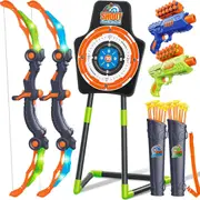 2 Pack Bow and Arrow for Boys 5-11+: LED Light Up Archery Toy with 20 Suction Cup Arrows, Target & Quiver