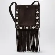 [Valentino Garavani] Nellcôte brown suede bag with fringes and studs One size Brown