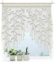 Macrame Sliding Curtains Boho Woven Leaves Short Country Style Bistro Curtains Wall Hanging Macrame Door Curtain Short Curtain Macrame Valance for Balcony Door