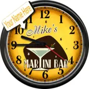 Personalized 50's Martini Bar Retro Vintage Mad Men Lounge Style Sign Wall Clock