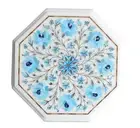 12" White Marble Coffee side Table top Rare Malachite Inlay Home Decor