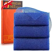 UJFQBH 3 Pieces African Bath Sponge African Net Long Net Bath Sponge Exfoliating Shower Body Scrubber Back Scrubber Skin Smoother,Great for Daily Use (Blue)
