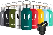 Super Sparrow Water Bottle Insulated - 350ml/500ml / 750ml / 1L - Standard Mouth Flask - BPA Free, Leak Proof Drink Bottle - Ergonomic Straw Water Bottles for Work, Travel, Sports, Outdoor - 2 lids