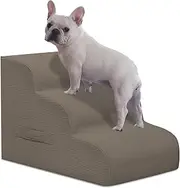 Dog Steps for Small Dogs, 3-Step Dog Ramp and Stairs for High Beds and Sofa, Non-Slip Pet Stairs Removable and Easy to Clean Cover, Light Brown