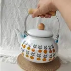 Enamel Teapot 2.5L Floral Enamel Pot for Stovetop Household Kitchen Decor