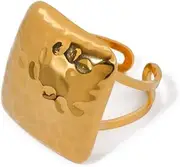 [OIDIMS] Geometry Texture Statement Ring Hypoallergenic 18k Gold Plated Open Adjustable Minimalist Square Stainless Steel Knuckle Middle Band Finger Simple Jewelry Gifts Birthday Holiday Party for Women Girls,